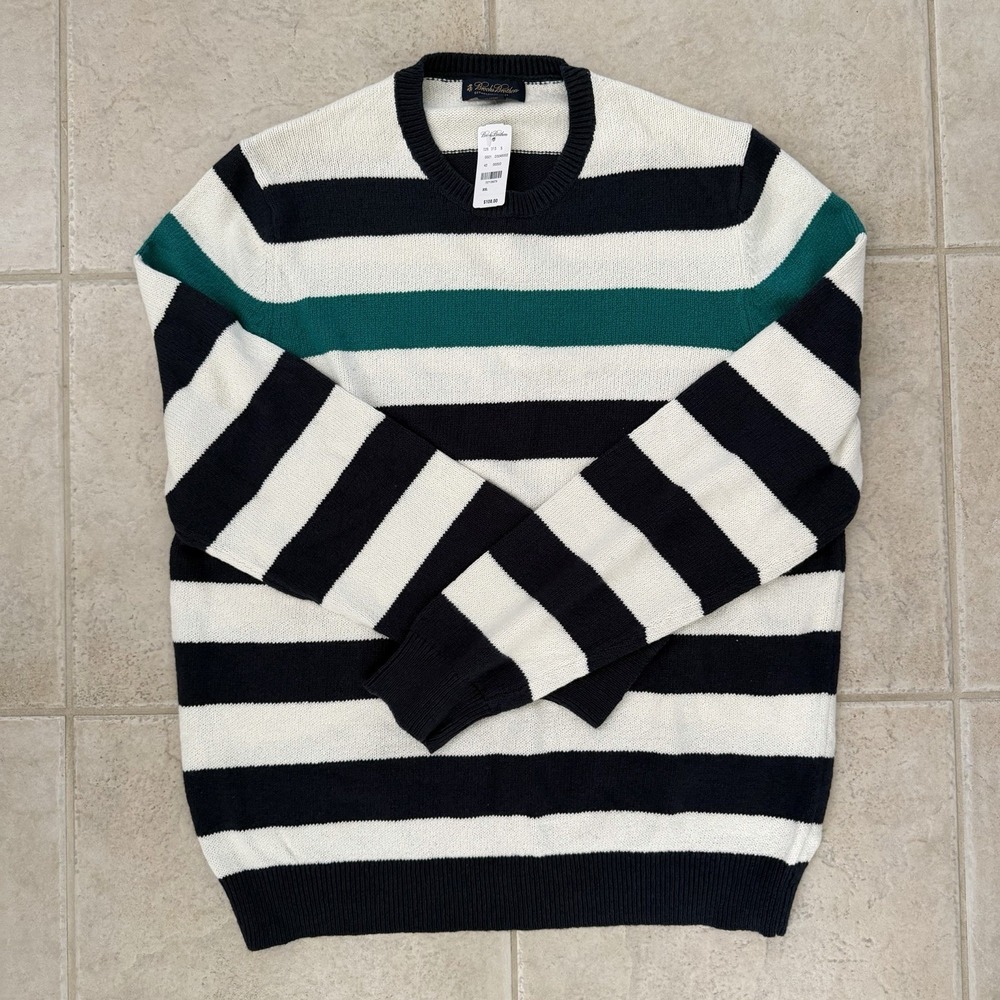 Brooks Brothers Sweater Mens XXL White Navy Mariner Stripe 100% Cotton Crew